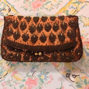 Pristine Condition Vintage Hand Beaded Bronze Clutch